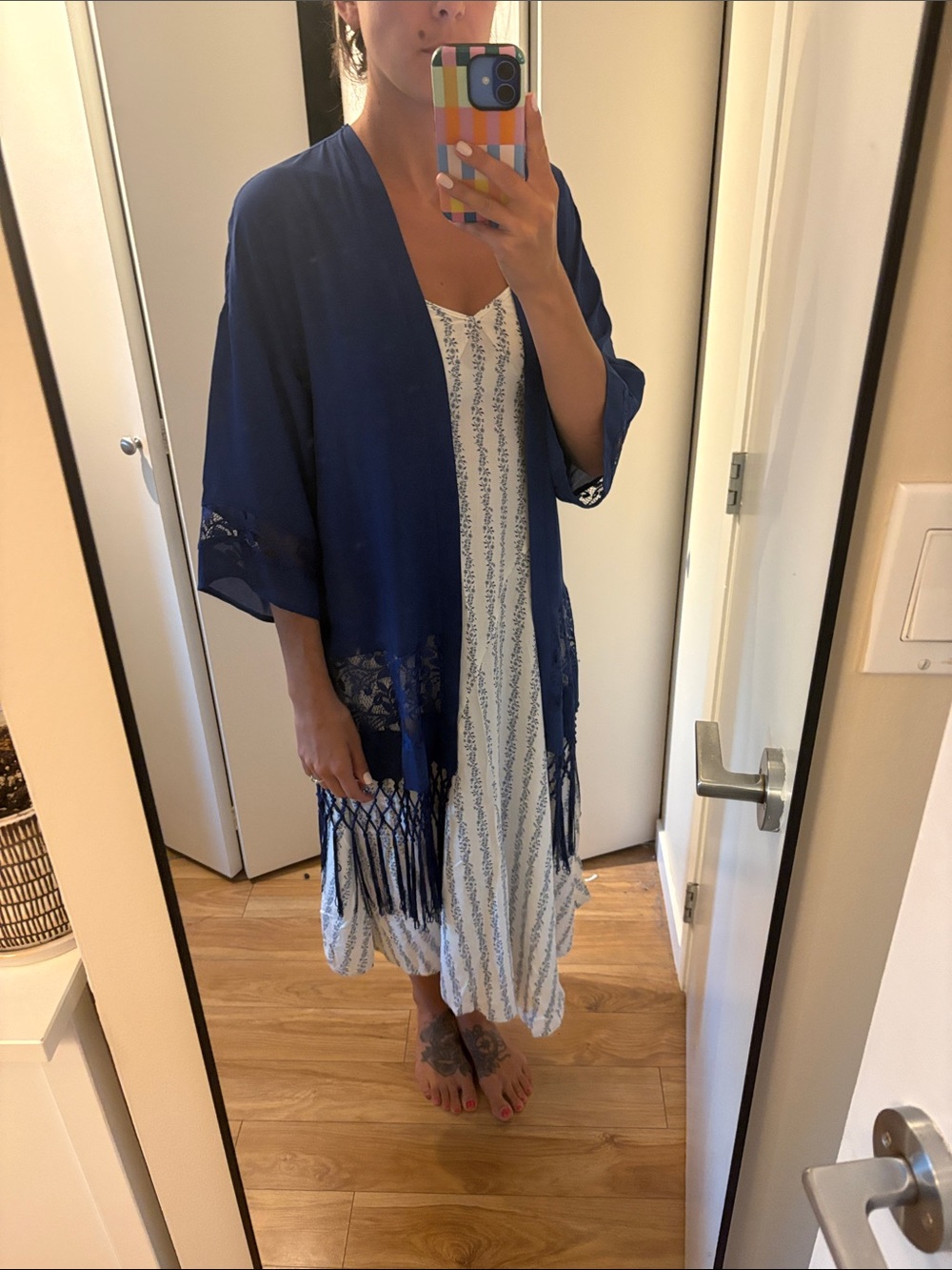 Ya Los Angeles Royal Blue Lace & Fringe Kimono